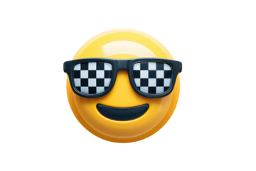 Smiling Emoji Face Wearing Black Sunglasses on Transparent Background
