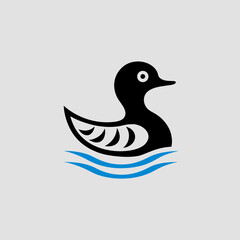 Obraz premium Duck icon swimming in water, simple bird logo design for nature and wildlife concepts.