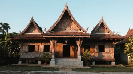 Fototapeta premium Ancient Thai temples and Buddhist architecture with golden roofs in Bangkok and Ayutthaya