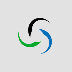 Abstract Circular Three-Swoosh Logo — Green Blue Eco Swirl Symbol for Sustainability and Recycling