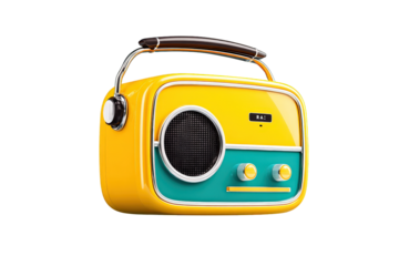 Colorful Retro Portable Radio with Headphones on Transparent Background