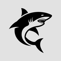 Fototapeta premium Black silhouette of a shark fish predator in ocean sea marine wildlife showing danger and power illustration.