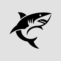 Obraz premium Black silhouette of a shark fish predator in ocean sea marine wildlife showing danger and power illustration.