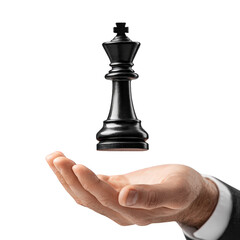 Fototapeta premium Black Chess King Piece Hovering Above Hand in Transparent Background