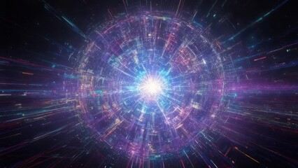 Obraz premium Abstract Digital Tunnel: Vibrant Light Trails and Energy Burst in Space