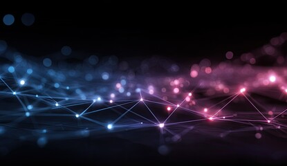 Obraz premium Global network connection, digital data flow, dark background, abstract technology concept, website banner