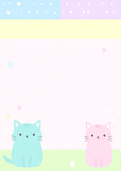 A4-sized paper templates with adorable cartoon cat designs. Each page features a different layout with soft pastel colors, cute illustrations of cats, and playful borders, perfect for children's