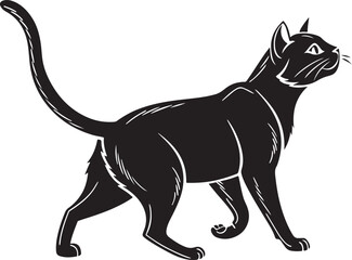 Black cat walking silhouette with white outlines feline