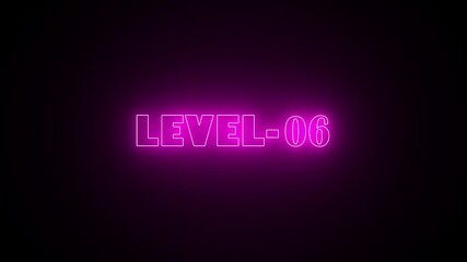 LEVEL-6 neon bright text font animation. Glowing level-6 text with glitch effects animation. Game concept next level. Level Up text sign. - Powered by Adobe