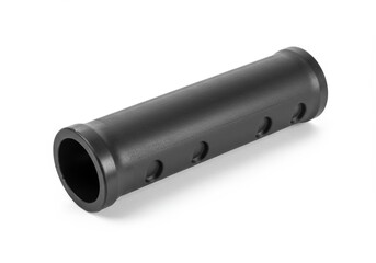 Sleek Black Plastic Cylinder with Vents on White Surface, Modern Industrial Component