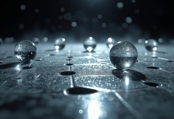 Artistic close-up of glowing water droplets