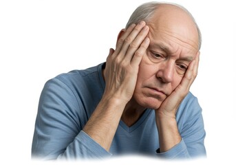 Concerned senior man with hands on his face isolated on white background