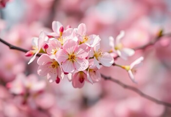 Obraz premium Soft-focus spring blossoms, vibrant pastel hues, bokeh effect, outdoor, pretty