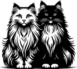 Obraz premium minimalist black and white icon of an angora cat, clean lines and modern style, ideal for pet logos, stickers, or digital use in scalable vector format.