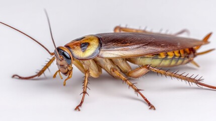 Insect Macro: A detailed macro shot of a cockroach insect reveals the intricate beauty and formidable structure of the resilient pest. Showcasing the unique details.