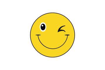 Yellow round happy smiley face emoticon symbol on white background