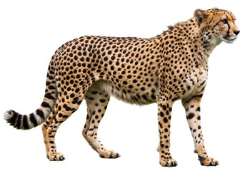 Graceful cheetah posing with confident stance against plain background