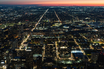 Night aerial view of Chicago from observation deck