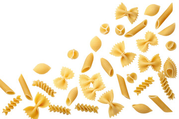 Fototapeta premium Assortment of italian pasta shapes isolated on transparent background