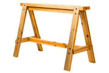 Wooden sawhorse support for construction and carpentry work isolated with transparent background