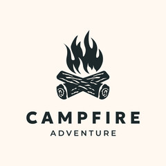 campfire adventure vintage logo vector minimalist illustration design, camp outdoor logo design