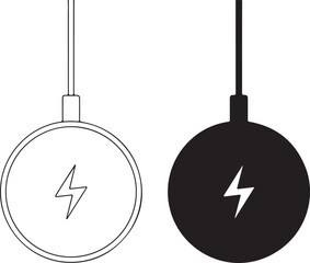 Wireless Charging Sign: Vector Icon Set, Minimalist Style, Black and White Symbols