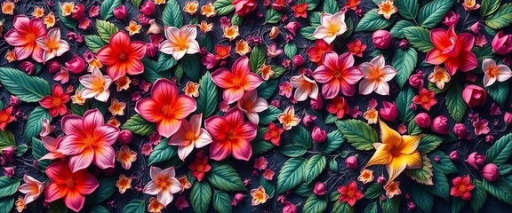 Intricate, flowing botanical design with continuous blossoms and leaves, retro, digital