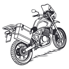 Adventure touring motorcycle with luggage, rear view vector illustration