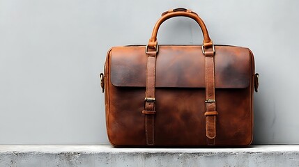 Old brown leather briefcase for travel or business use