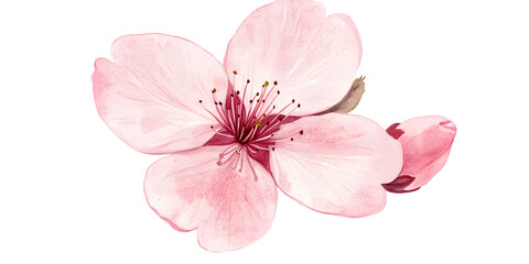 Naklejka premium Watercolor Cherry Blossom with Light Pink Petals Transparent Background