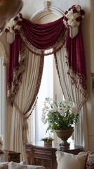 Embellished curtain swag in traditional home celebration