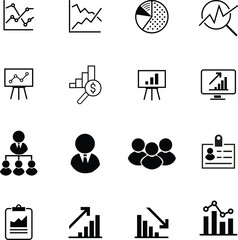 business analytics icon vector set, sales analysis and chart icon vector bundle
