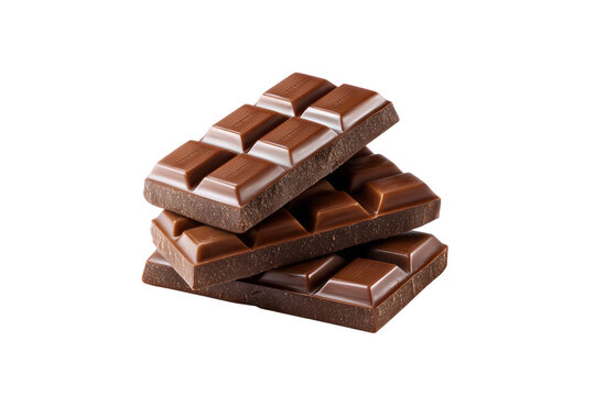 Stack of dark chocolate bars isolated on transparent background