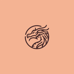 Dragon head logo in sleek and simple minimalist line art style.