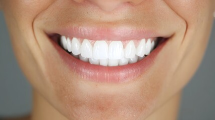 Obraz premium Close-up of a natural smile with perfect white teeth, highlighting dental health and confidence.