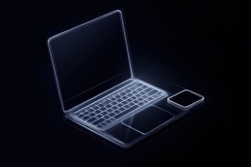 one line drawing of a computer screen and a smartphone 