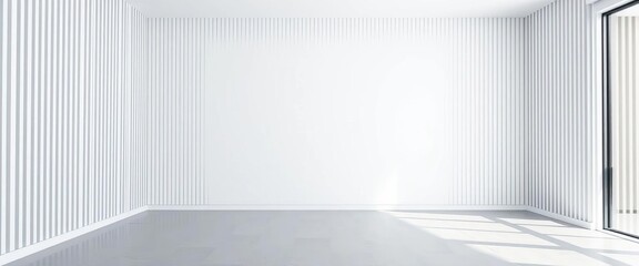 Vertical stripes, white & grey wallpaper, large window, empty room,  modern,  simple