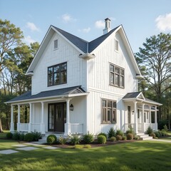 Fototapeta premium Traditional Rustic Farmhouse with Classic Architectural Details