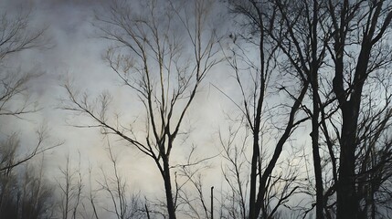 Bare trees against a muted sky.
