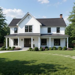 Fototapeta premium 3D Render of a Modern Country Farmhouse with Driveway