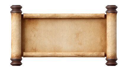Ancient scroll isolated on transparent background with empty space for text or design