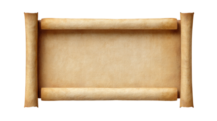 Ancient isolated parchment scroll on transparent background with curled edges and vintage texture
