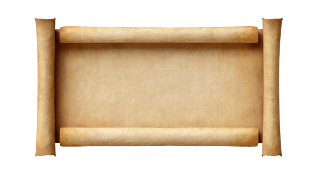 Ancient isolated parchment scroll on transparent background with curled edges and vintage texture