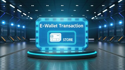 e wallet integration concept. Digital screen displaying an e-wallet transaction in a futuristic setting.