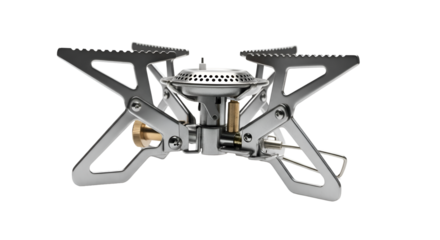 Silver Camping Stove Sits Isolated on Transparent Background for Outdoor Cooking Needs