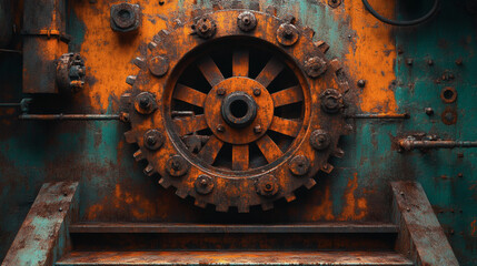 Fototapeta premium Timeworn boiler room machinery depiction