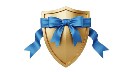 A golden shield with a blue ribbon conveys prestige and protection with style.