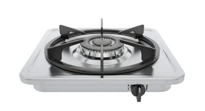 Single Burner Gas Stove Sits on Transparent Background, Providing Cooking Solution for Kitchen Use
