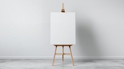 Wooden art studio easel stand with a blank canvas for painting
