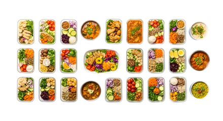 Healthy Meal Prep Containers Show Variety of Balanced Diet with Fresh Ingredients